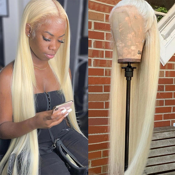 613 Blonde Straight 13x4 Transparent Lace Front Wig 100% Virgin Human Hair