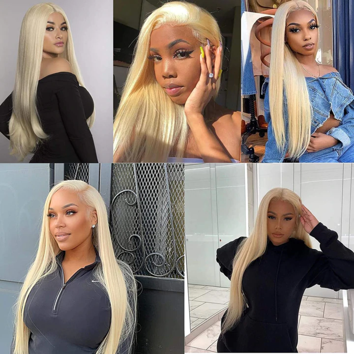 613 Blonde Straight 13x4 Transparent Lace Front Wig 100% Virgin Human Hair