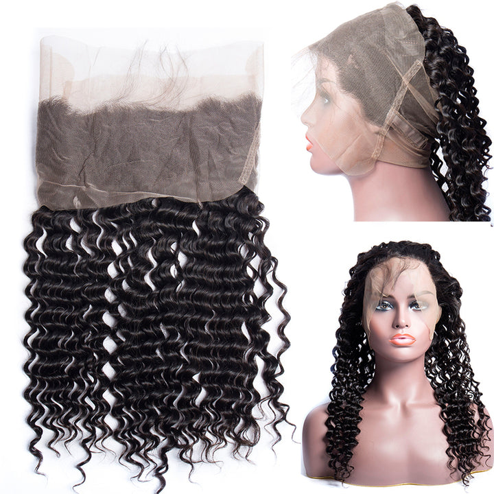 10A Deep Wave Bundles With 360 Lace Frontal 100% Human Hair Extensions