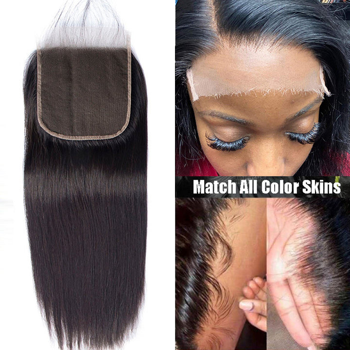 Straight Bundles With 5x5 Lace Closure 10A Virgin Human Hair Extension