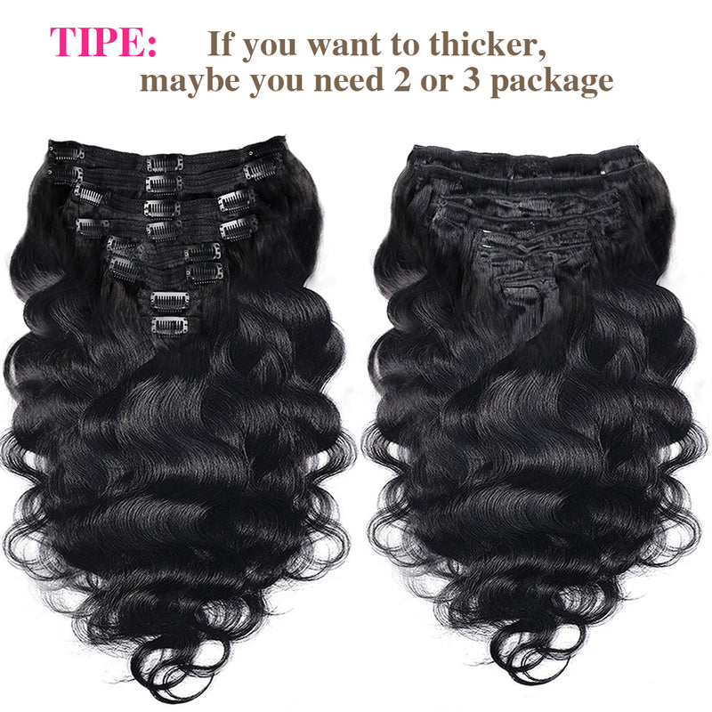 TUME 8 Pieces/Set Body Wave Clip-Ins Hair Extensions Clip In Human Hair Extension