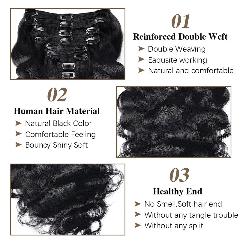 Fast Shipping |  Body Wave Seamless Clip-Ins Hair Extensions 100% Human Hair 8 Pieces/Set