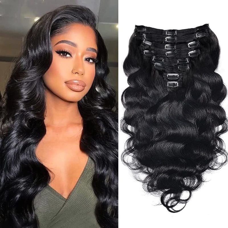 TUME 8 Pieces/Set Body Wave Clip-Ins Hair Extensions Clip In Human Hair Extension