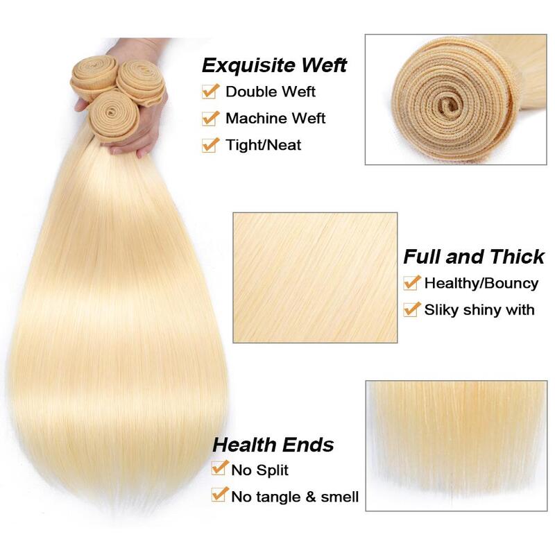 #613 Blonde Color Straight Hair 3 Bundles 100% Virgin Human Hair Extension