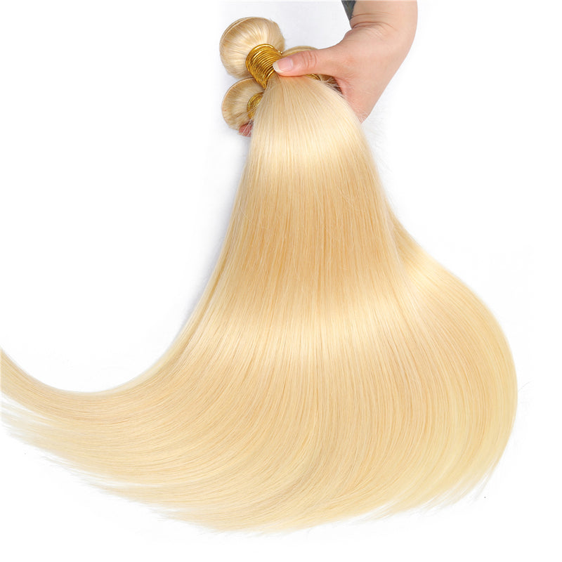 #613 Blonde Color Straight Hair 3 Bundles 100% Virgin Human Hair Extension