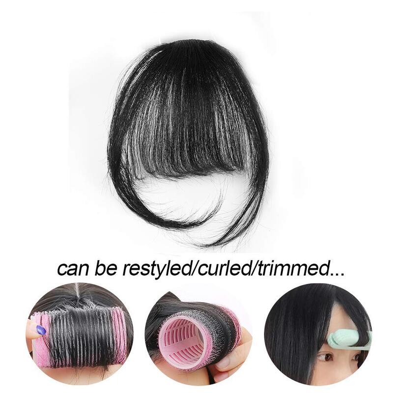 Clip in Bangs Human Hair Wispy Bangs Fringe with Temples Hairpieces for Women