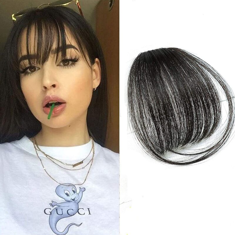 Clip in Bangs Human Hair Wispy Bangs Fringe with Temples Hairpieces for Women