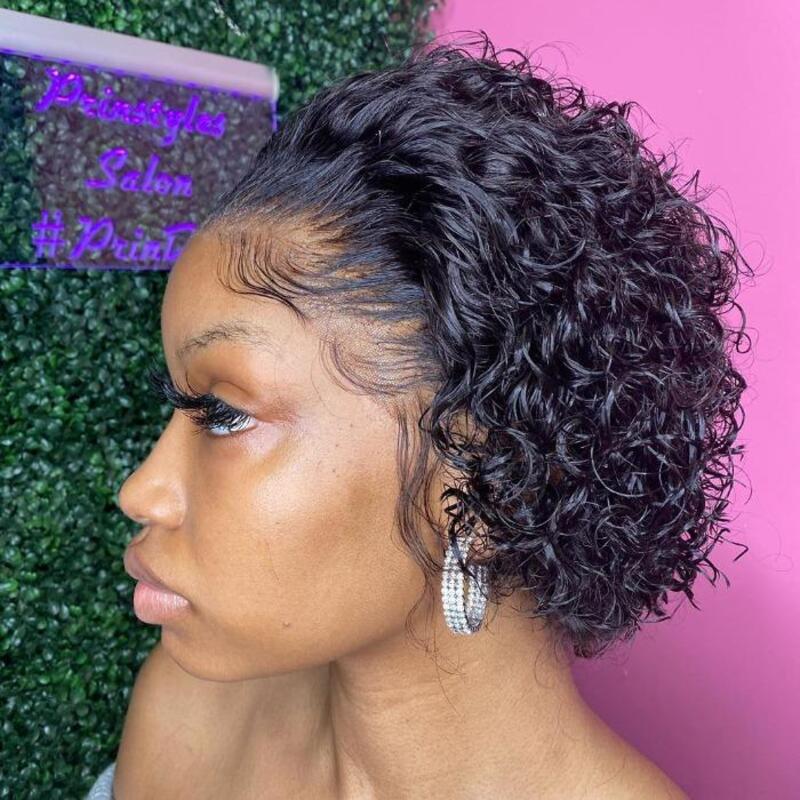 Curly Pixie Cut Lace Front Wig 6 Inch Bouncy Curl Short Cut Bob Wig