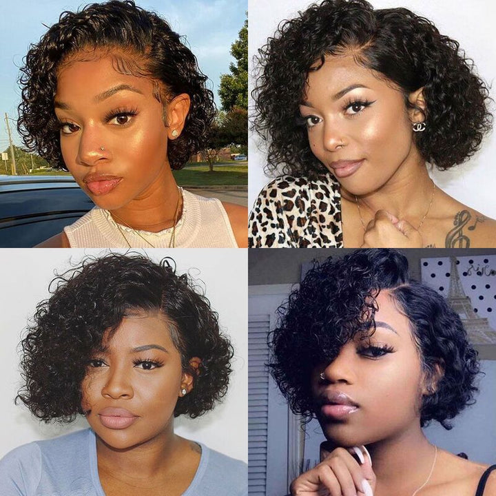 Curly Pixie Cut Lace Front Wig 6 Inch Bouncy Curl Short Cut Bob Wig