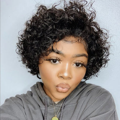 Curly Pixie Cut Lace Front Wig 6 Inch Bouncy Curl Short Cut Bob Wig
