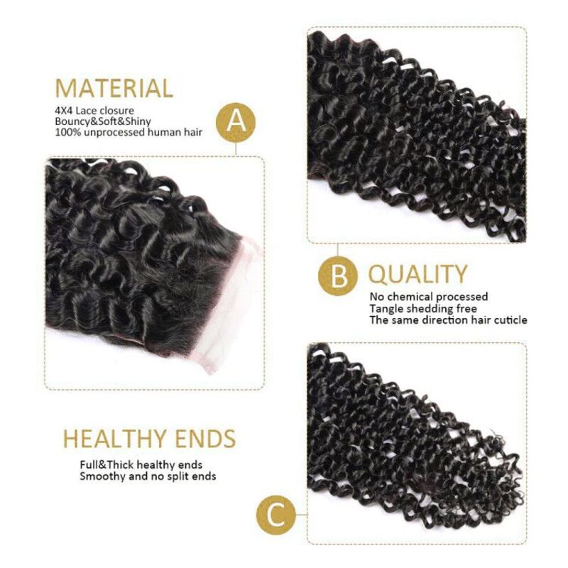 Curly Wave Lace Closure 100% Virgin Human Hair Closure Pre Plucked Hairline With Baby Hair