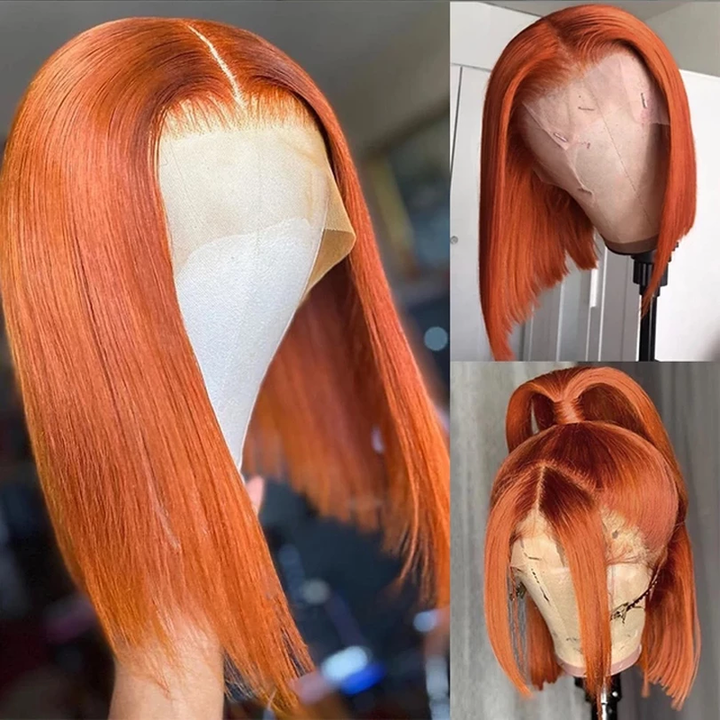 Ginger Colored Bob Wig HD Transparent Lace Bob Wig Human Hair