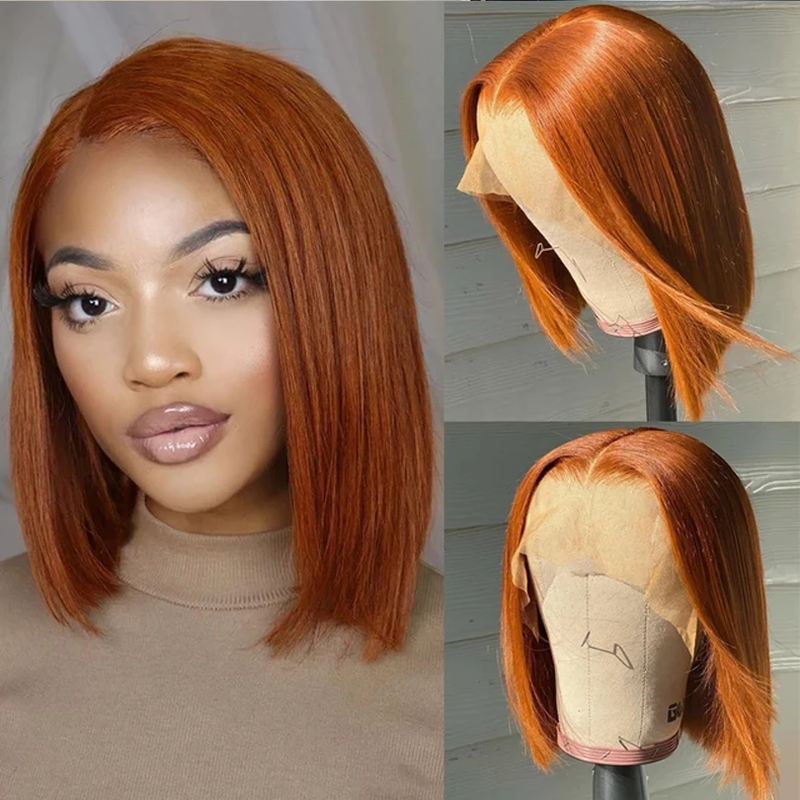 Ginger Colored Bob Wig HD Transparent Lace Bob Wig Human Hair