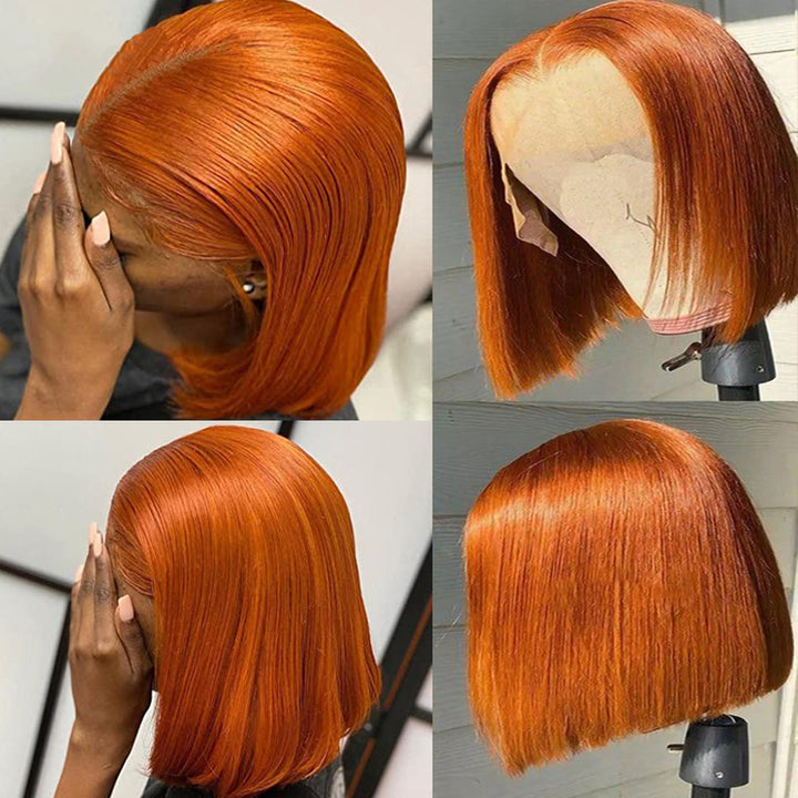 Ginger Colored Bob Wig HD Transparent Lace Bob Wig Human Hair