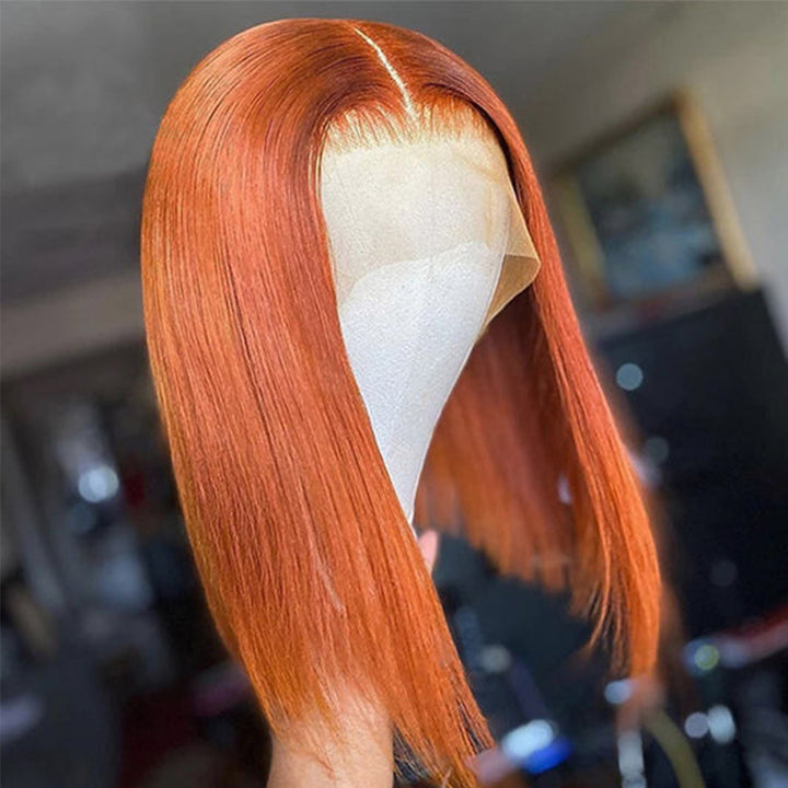 Ginger Colored Bob Wig HD Transparent Lace Bob Wig Human Hair