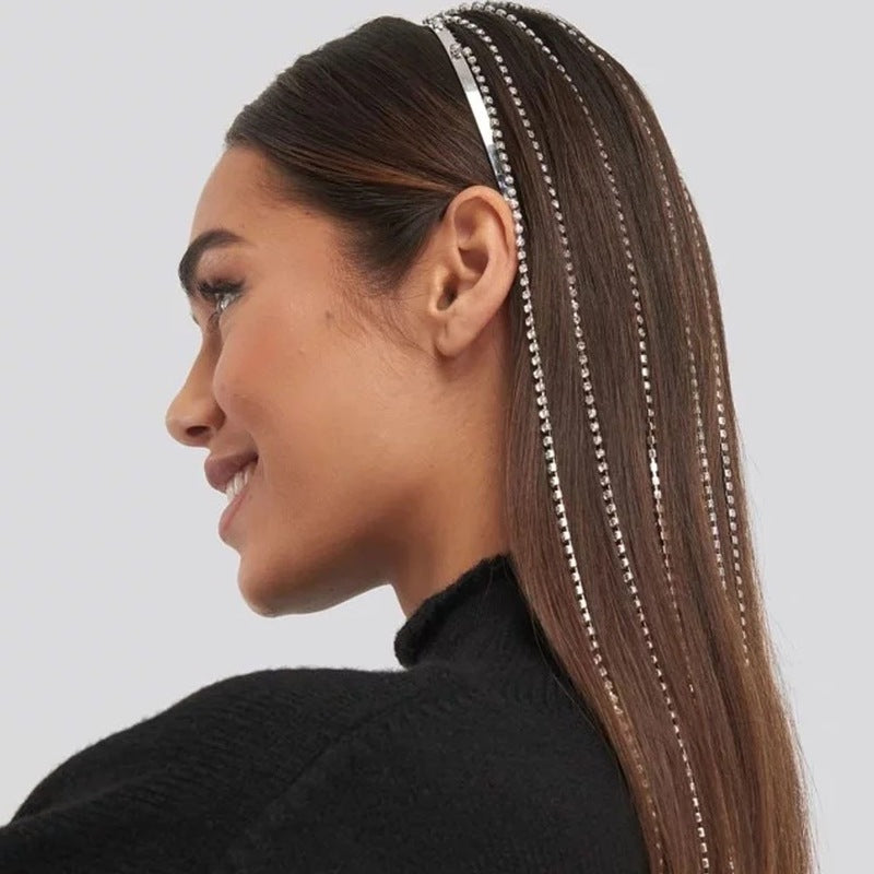 Long Tassel Rhinestones Headbands Crystal Hair Hoop
