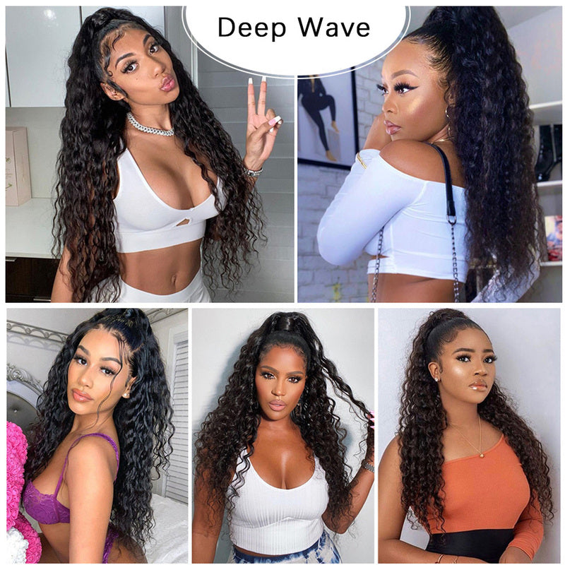 Drawstring Ponytail Deep Wave Ponytail 100% Virgin Human Hair