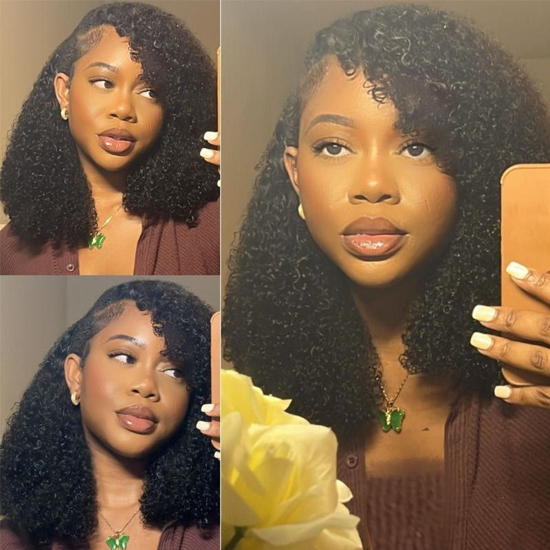 Kinky Curly V Part Bob Wig No Leave Out Upgraded U Part Wig 100% Human Hair