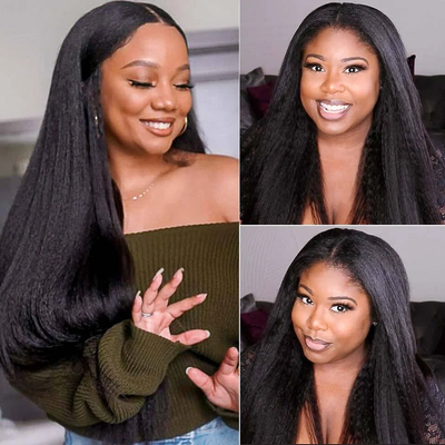 Kinky Straight V Part Wig No Leave Out Upgraded Upart Yaki Straight Human Hair Wig
