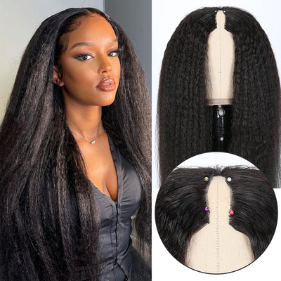 Kinky Straight V Part Wig No Leave Out Upgraded Upart Yaki Straight Human Hair Wig