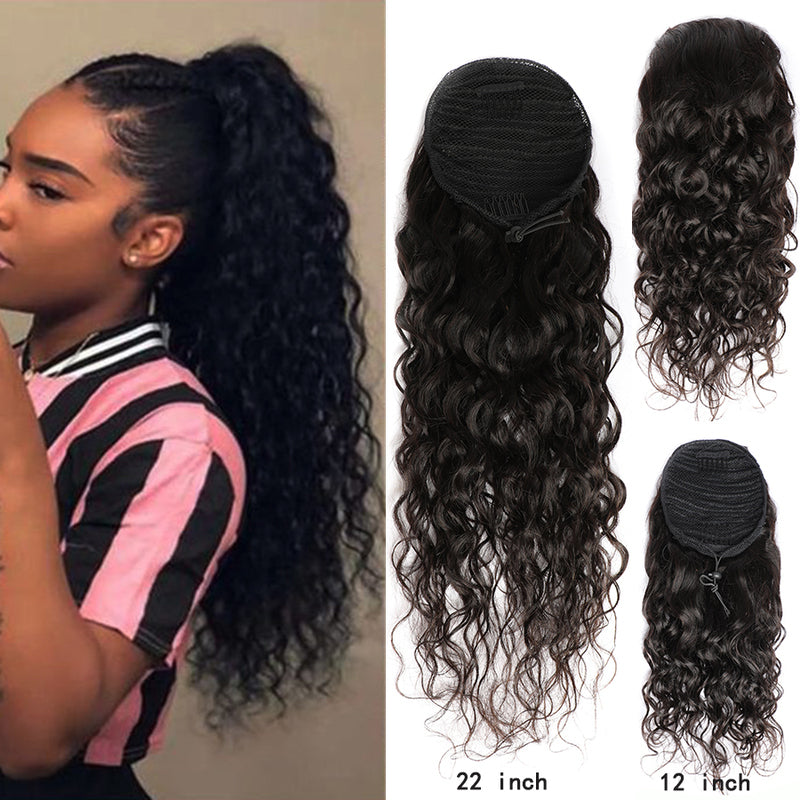 Drawstring Ponytail Water Wave Ponytail 100% Virgin Human Hair