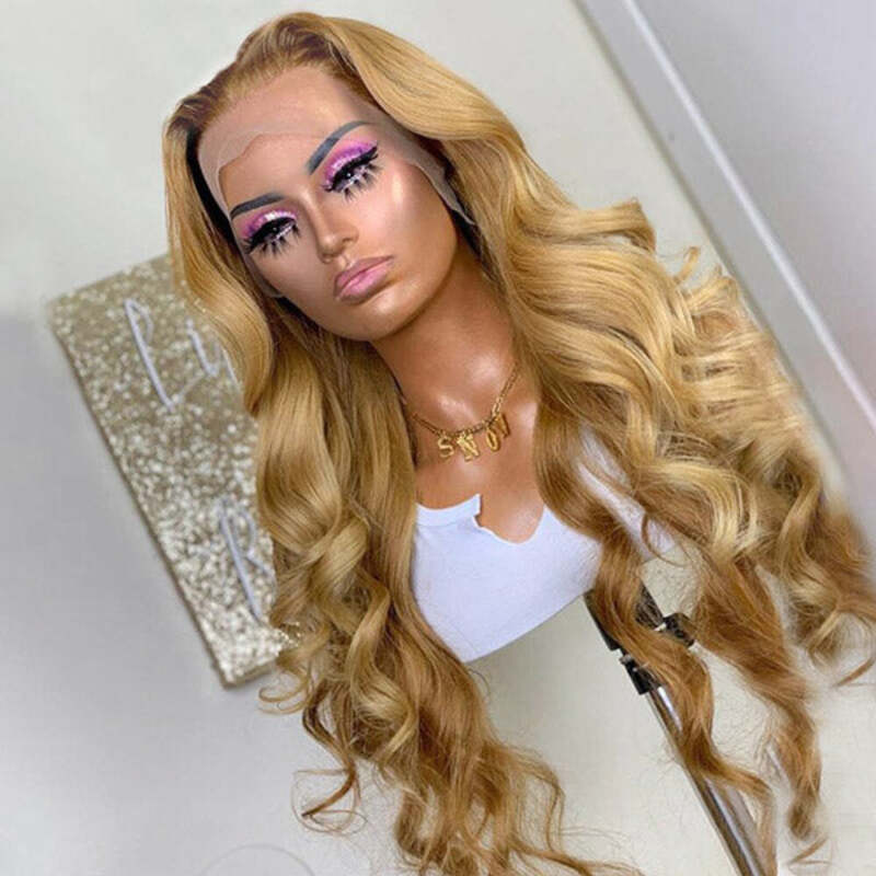T4/27 Ombre Body Wave Colored Lace Frontal Wig 100% Human Hair Cuticle Aligned