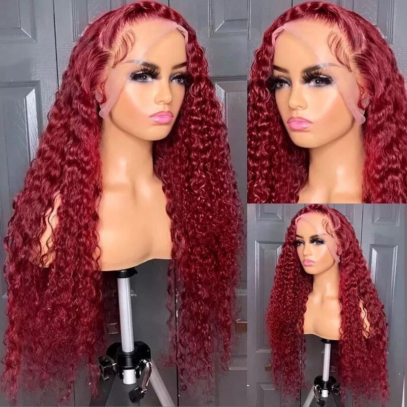 #99J Burgundy Color Curly Wave Wig HD Transparent Lace Wig 100% Virgin Human Hair