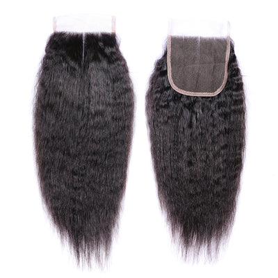 Kinky Straight Lace Closure 100% Virgin Human Hair Pre-plucked Hairline With Baby Hair