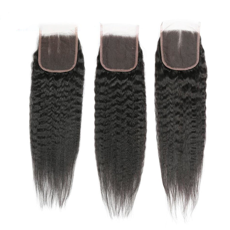 Kinky Straight Lace Closure 100% Virgin Human Hair Pre-plucked Hairline With Baby Hair