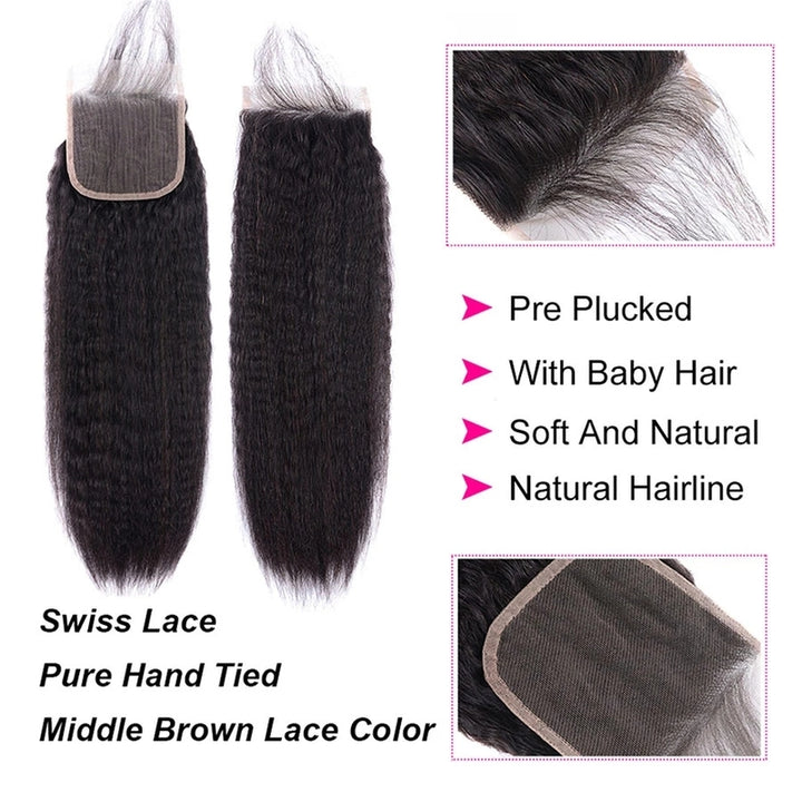 Kinky Straight Lace Closure 100% Virgin Human Hair Pre-plucked Hairline With Baby Hair