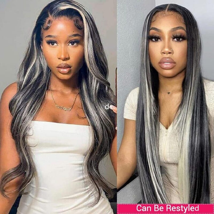 Platinum Grey Color HD 13x4 Lace Front Wig Mixed Color Human Hair Wig