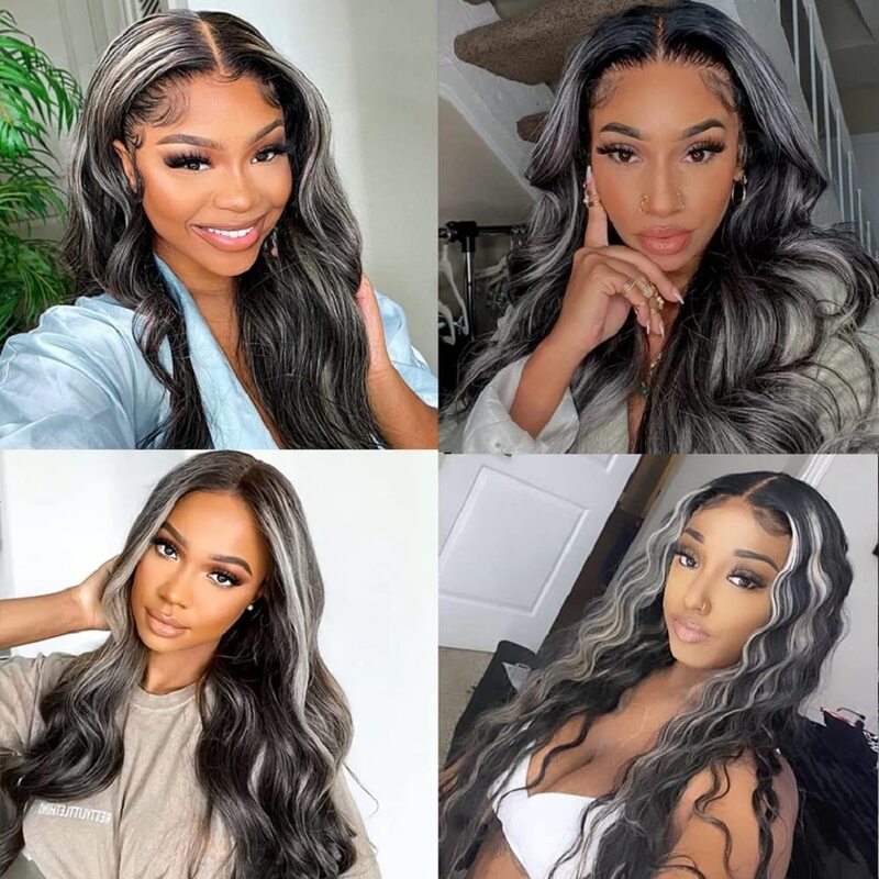 Platinum Grey Color HD 13x4 Lace Front Wig Mixed Color Human Hair Wig