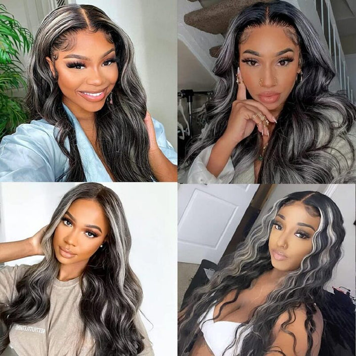Platinum Grey Color HD 13x4 Lace Front Wig Mixed Color Human Hair Wig