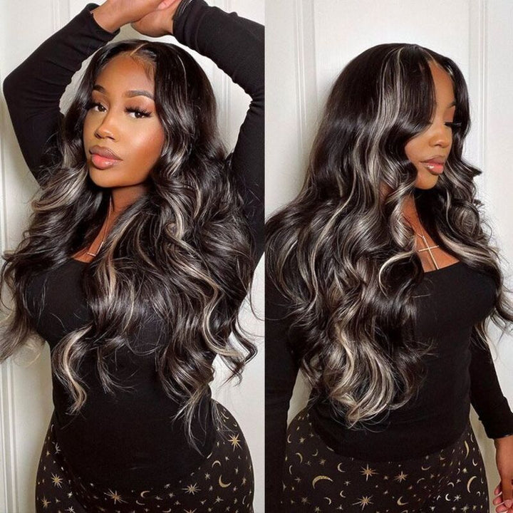 Platinum Grey Color HD 13x4 Lace Front Wig Mixed Color Human Hair Wig