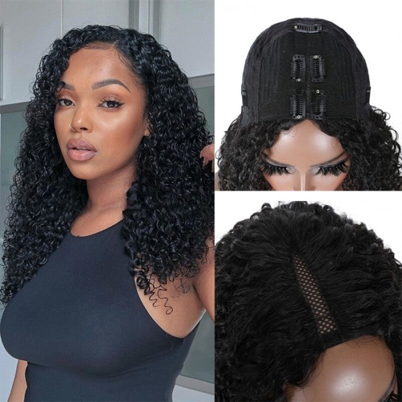 Curly V Part Bob Wig No Leave Out Upgraded U Part Wig 100% Human Hair Wig