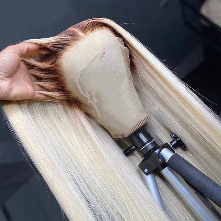 Blonde T4/613 Ombre Colored Wig 4x4/13x4 Dark Roots Virgin Human Hair Wig