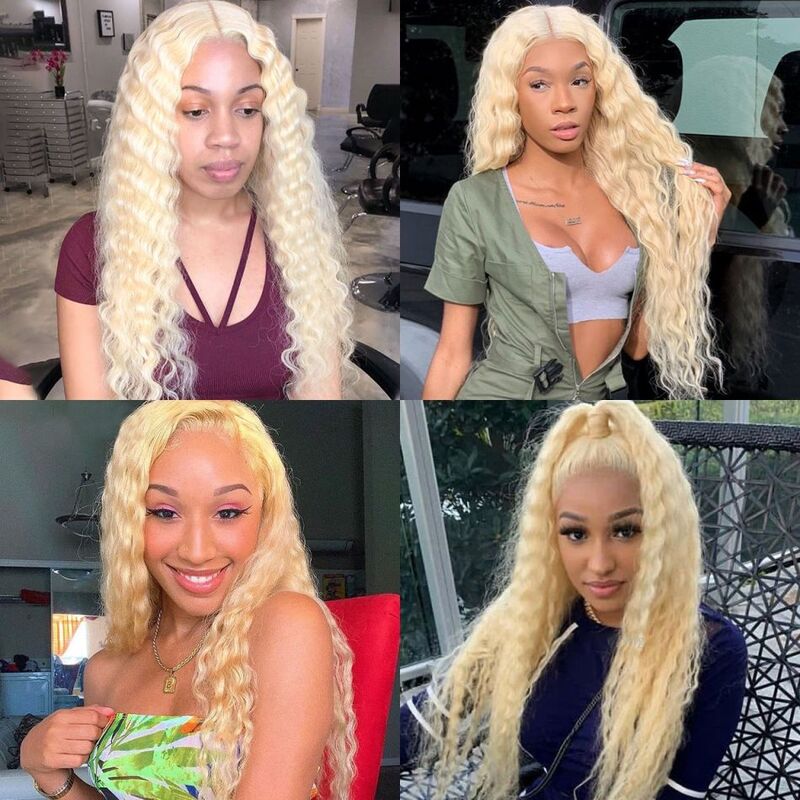 #613 Blonde Deep Wave Wig HD Transparent Lace Wig 100% Virgin Human Hair