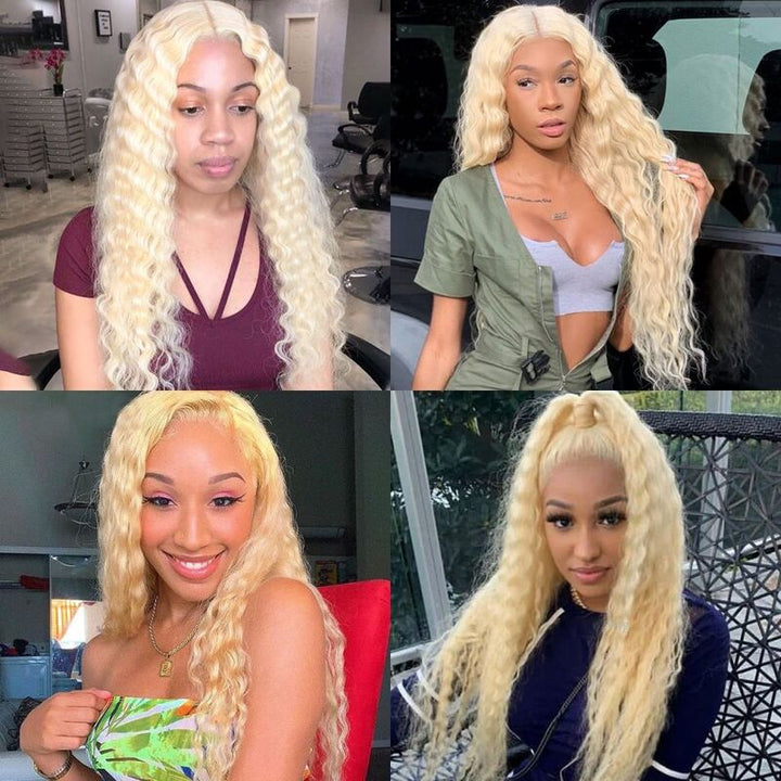 #613 Blonde Deep Wave Wig HD Transparent Lace Wig 100% Virgin Human Hair