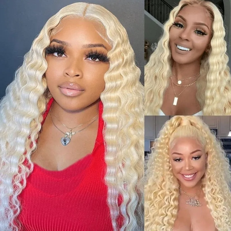 #613 Blonde Deep Wave Wig HD Transparent Lace Wig 100% Virgin Human Hair