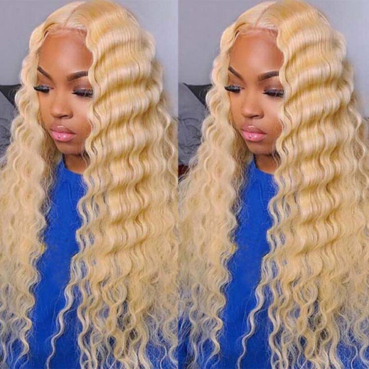 #613 Blonde Deep Wave Wig HD Transparent Lace Wig 100% Virgin Human Hair