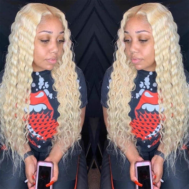 #613 Blonde Deep Wave Wig HD Transparent Lace Wig 100% Virgin Human Hair