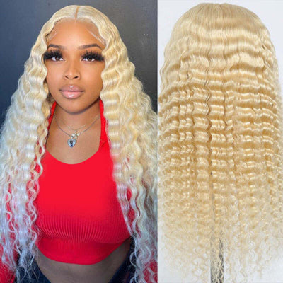 #613 Blonde Deep Wave Wig HD Transparent Lace Wig 100% Virgin Human Hair