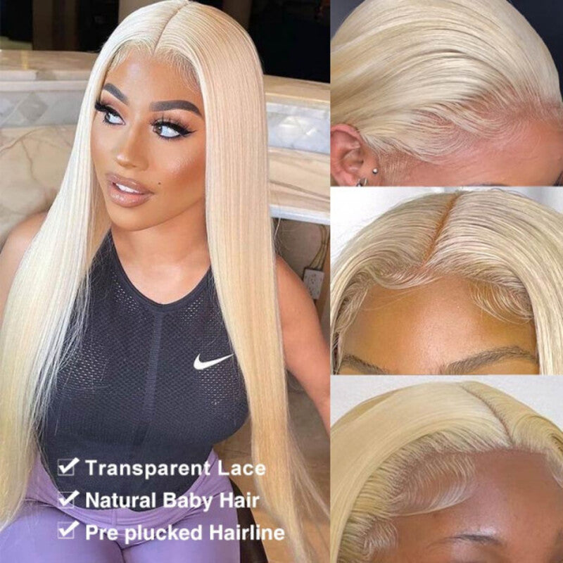 #613 Blonde Straight HD Transparent Lace Wig 100% Human Virgin Hair