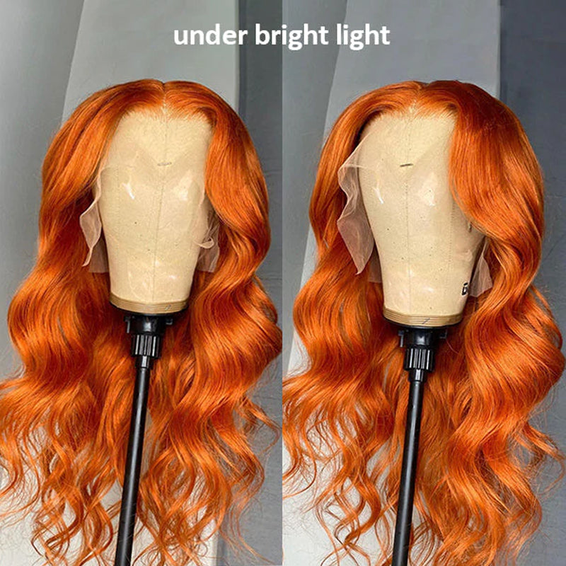 Orange Color Body Wave HD Transparent Lace Frontal Wig 100% Human Virgin Hair 