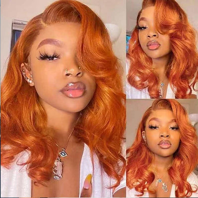 Orange Color Body Wave HD Transparent Lace Frontal Wig 100% Human Virgin Hair 