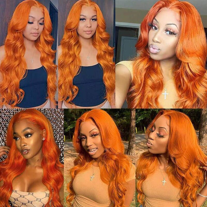 Orange Color Body Wave HD Transparent Lace Frontal Wig 100% Human Virgin Hair 