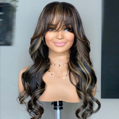 FB27 Balayage Body Wave Wig with Bangs HD Transparent Lace Front Wig