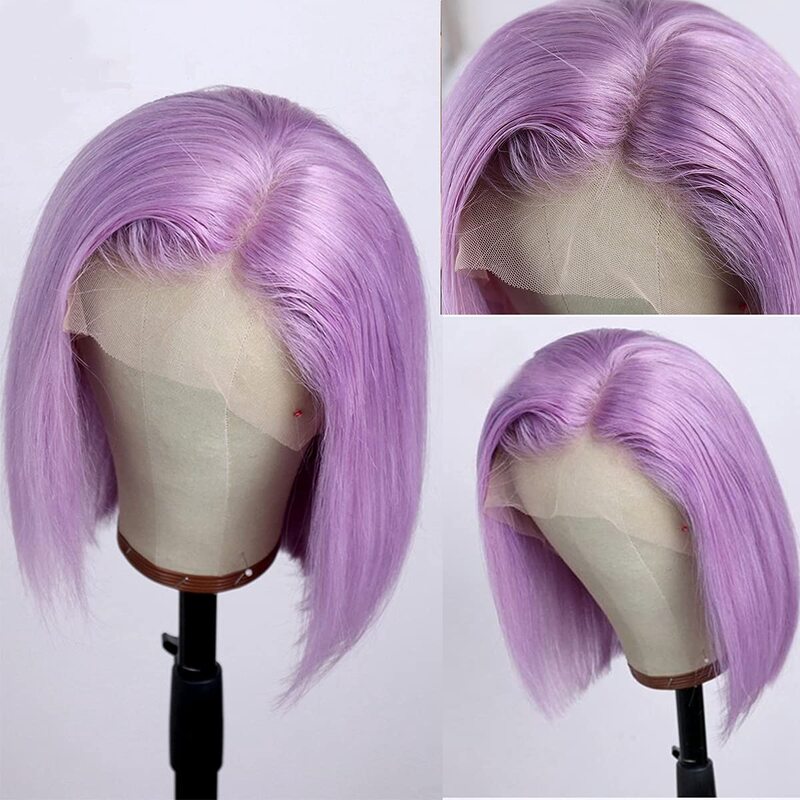 Purple Colored Bob Wig HD Transparent Pre-plucked Lace Bob Wig Human Hair