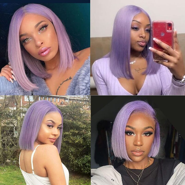 Purple Colored Bob Wig HD Transparent Pre-plucked Lace Bob Wig Human Hair