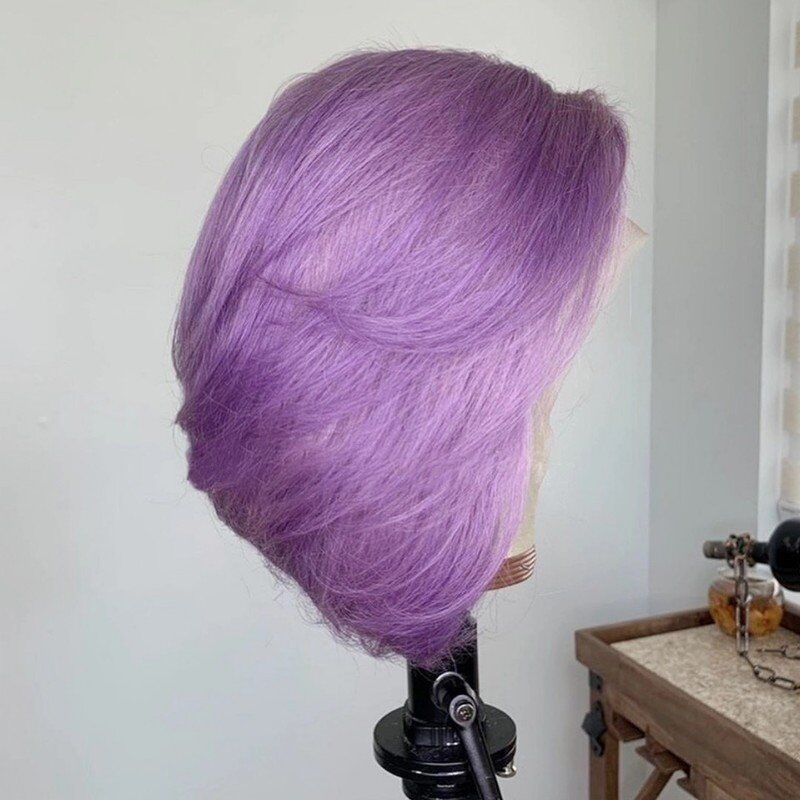 Purple Colored Bob Wig HD Transparent Pre-plucked Lace Bob Wig Human Hair